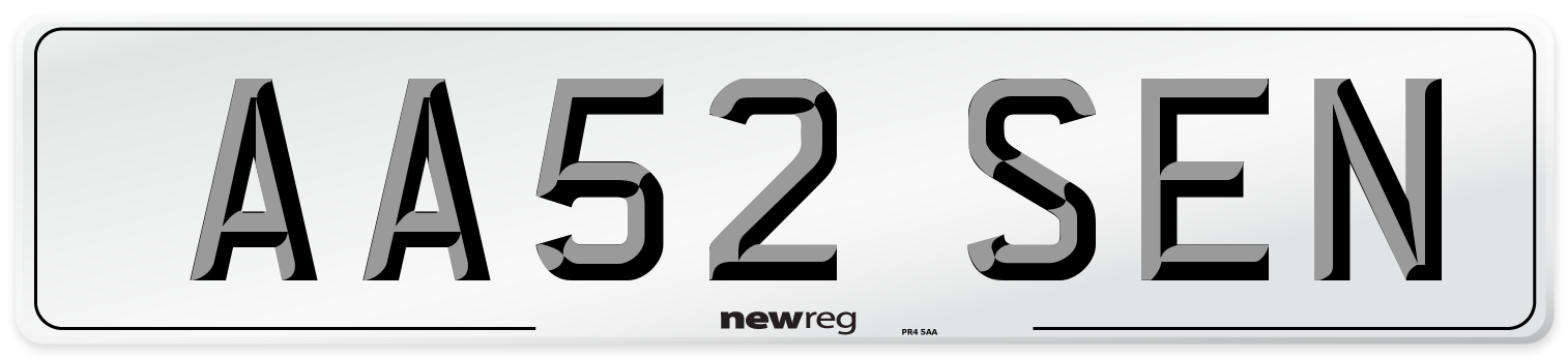 AA52 SEN Number Plate from New Reg